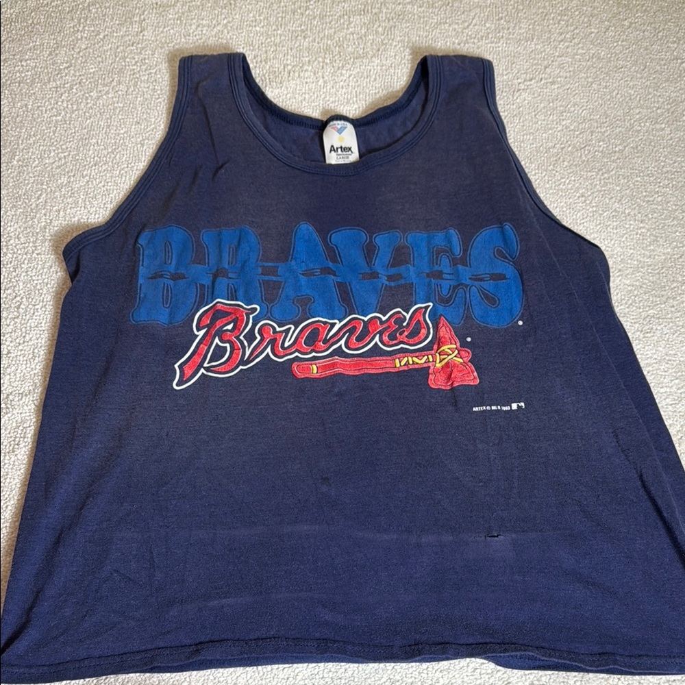 VTG 1993 Atlanta Braves Large Artex MLB Navy Blue Tank Top-Distressed-90s